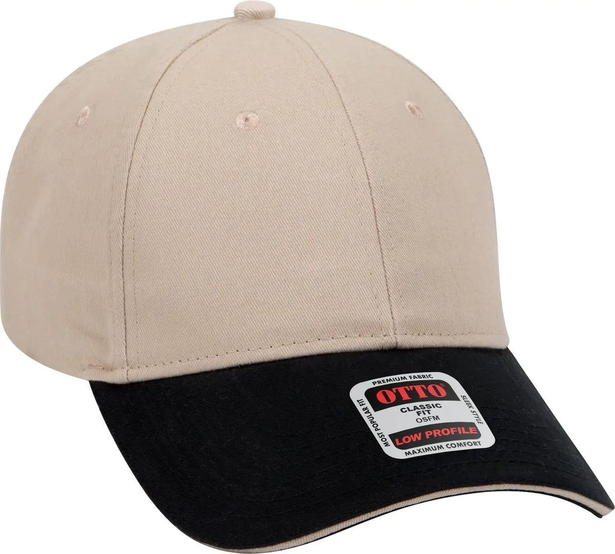 Otto 23-430 6 Panel Low Profile Baseball Cap - Blk/kha/kha - 1/2’’ - 7 5/8’’