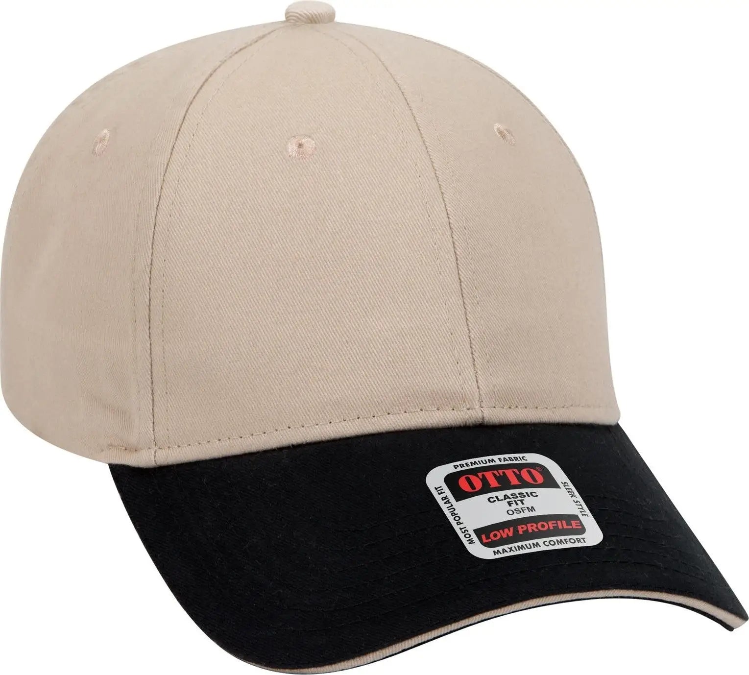 Otto 23-430 6 Panel Low Profile Baseball Cap - Blk/kha/kha - 1/2’’ - 7 5/8’’