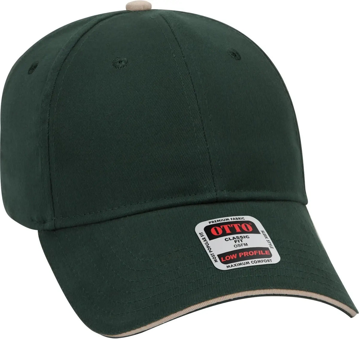 Otto 23-430 6 Panel Low Profile Baseball Cap - Dk.grn/dk.grn/kha - 1/2’’ - 7 5/8’’