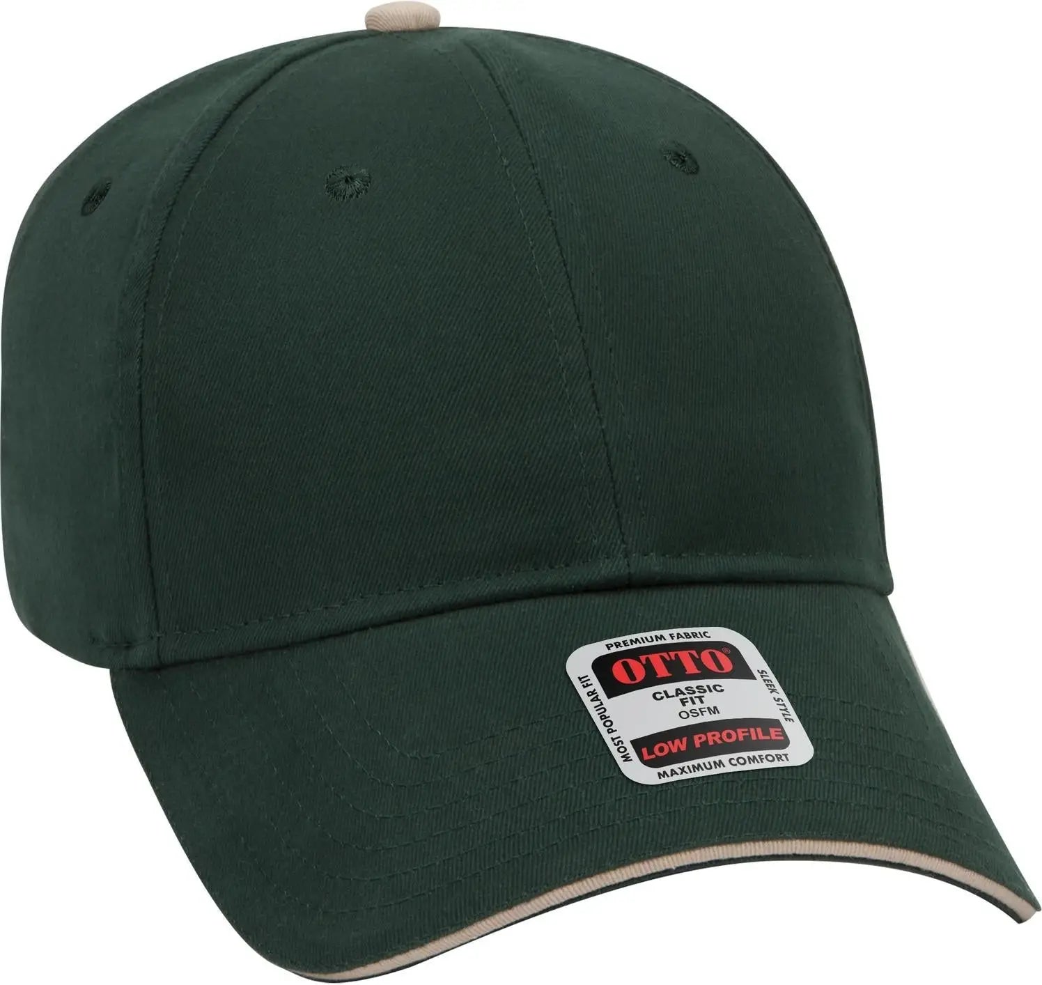 Otto 23-430 6 Panel Low Profile Baseball Cap - Dk.grn/dk.grn/kha - 1/2’’ - 7 5/8’’