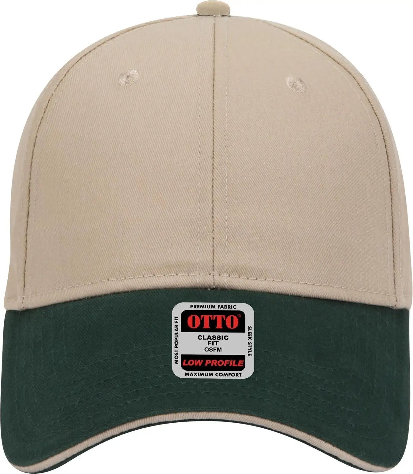 Otto 23-430 6 Panel Low Profile Baseball Cap - Dk.grn/kha/kha - 1/2’’ - 7 5/8’’