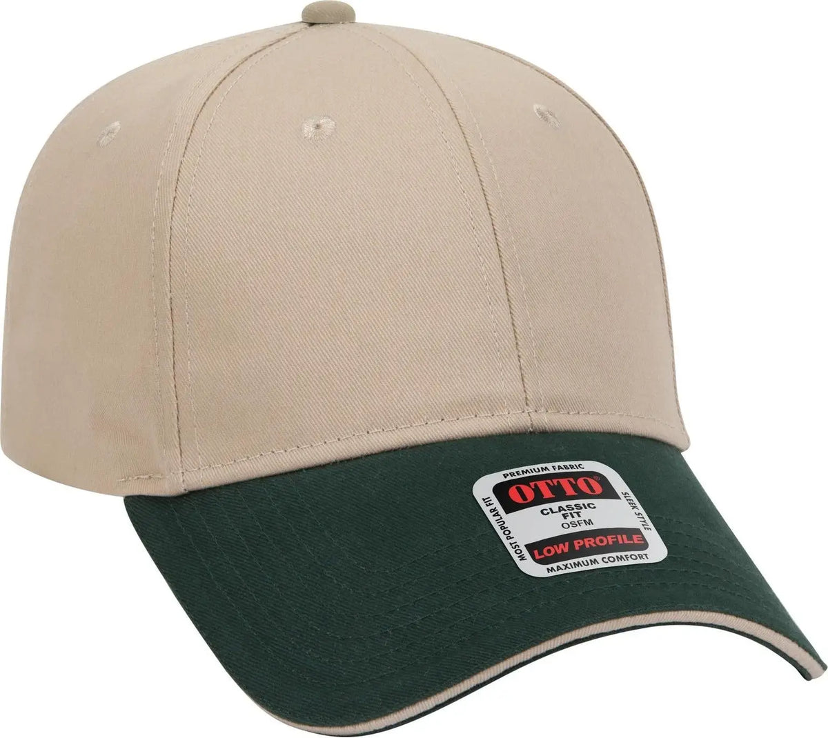 Otto 23-430 6 Panel Low Profile Baseball Cap - Dk.grn/kha/kha - 1/2’’ - 7 5/8’’