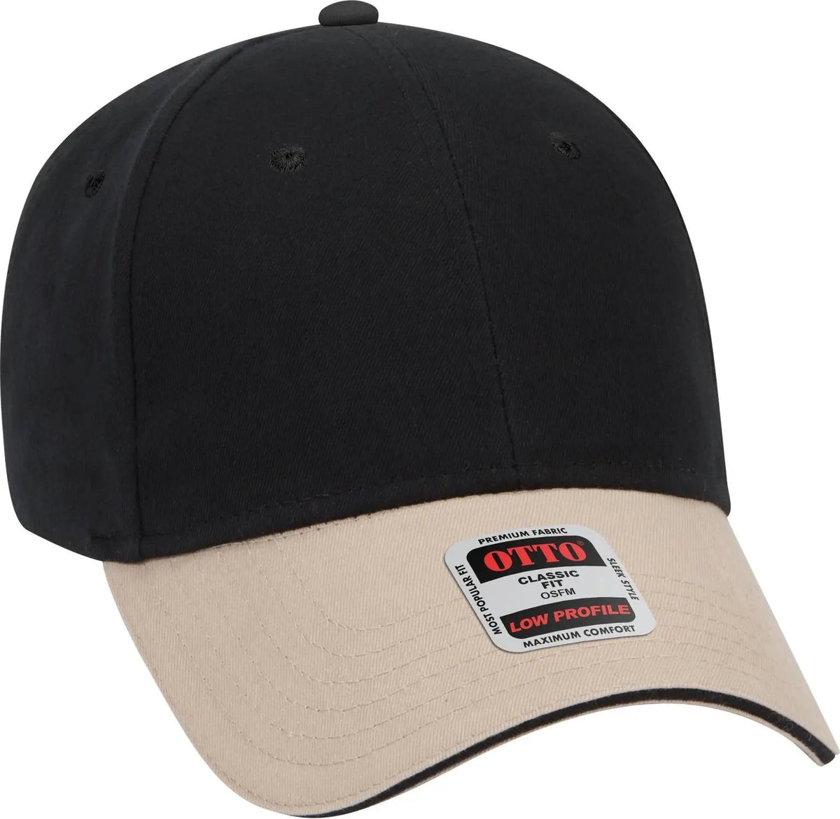 Otto 23-430 6 Panel Low Profile Baseball Cap - Kha/blk/blk - 1/2’’ - 7 5/8’’