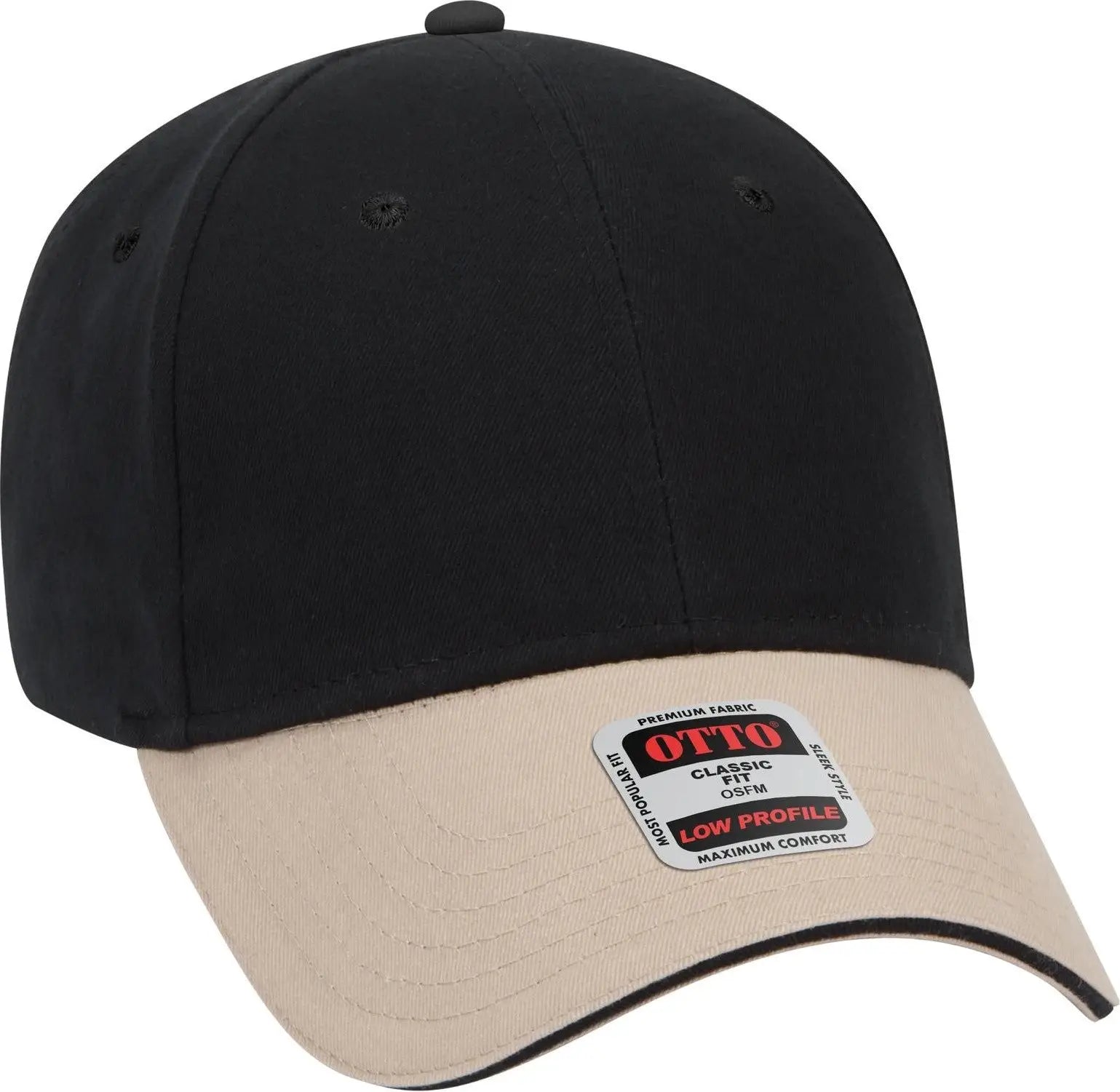 Otto 23-430 6 Panel Low Profile Baseball Cap - Kha/blk/blk - 1/2’’ - 7 5/8’’