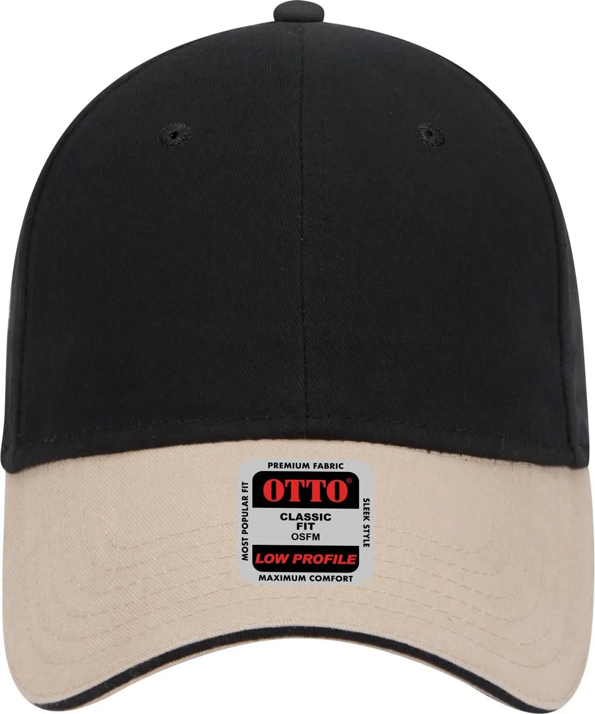 Otto 23-430 6 Panel Low Profile Baseball Cap - Kha/blk/blk - 1/2’’ - 7 5/8’’