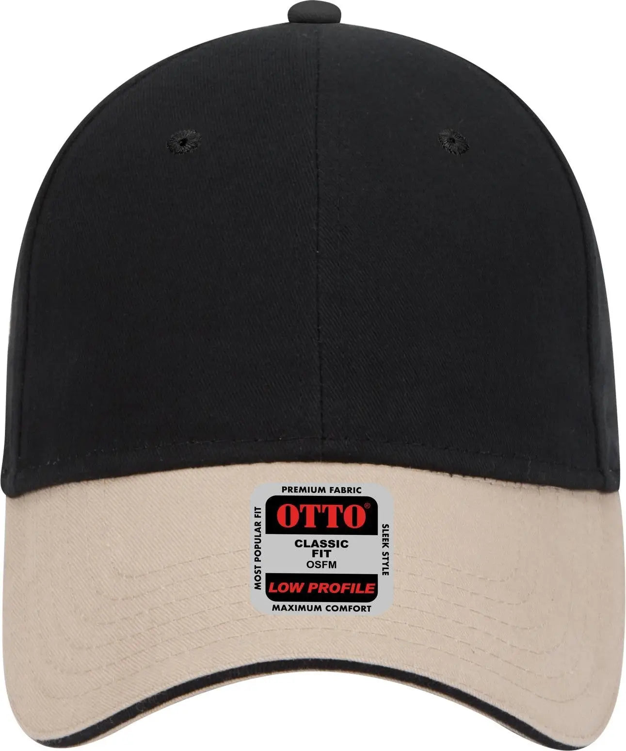 Otto 23-430 6 Panel Low Profile Baseball Cap - Kha/blk/blk - 1/2’’ - 7 5/8’’