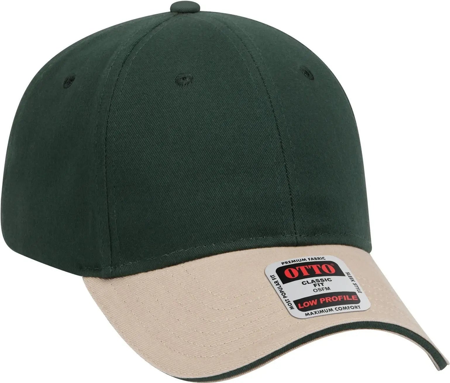 Otto 23-430 6 Panel Low Profile Baseball Cap - Kha/dk.grn/dk.grn - 1/2’’ - 7 5/8’’