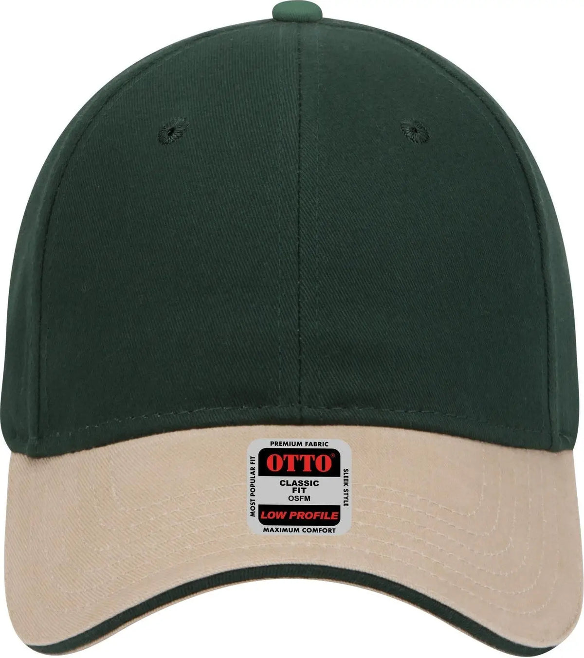 Otto 23-430 6 Panel Low Profile Baseball Cap - Kha/dk.grn/dk.grn - 1/2’’ - 7 5/8’’