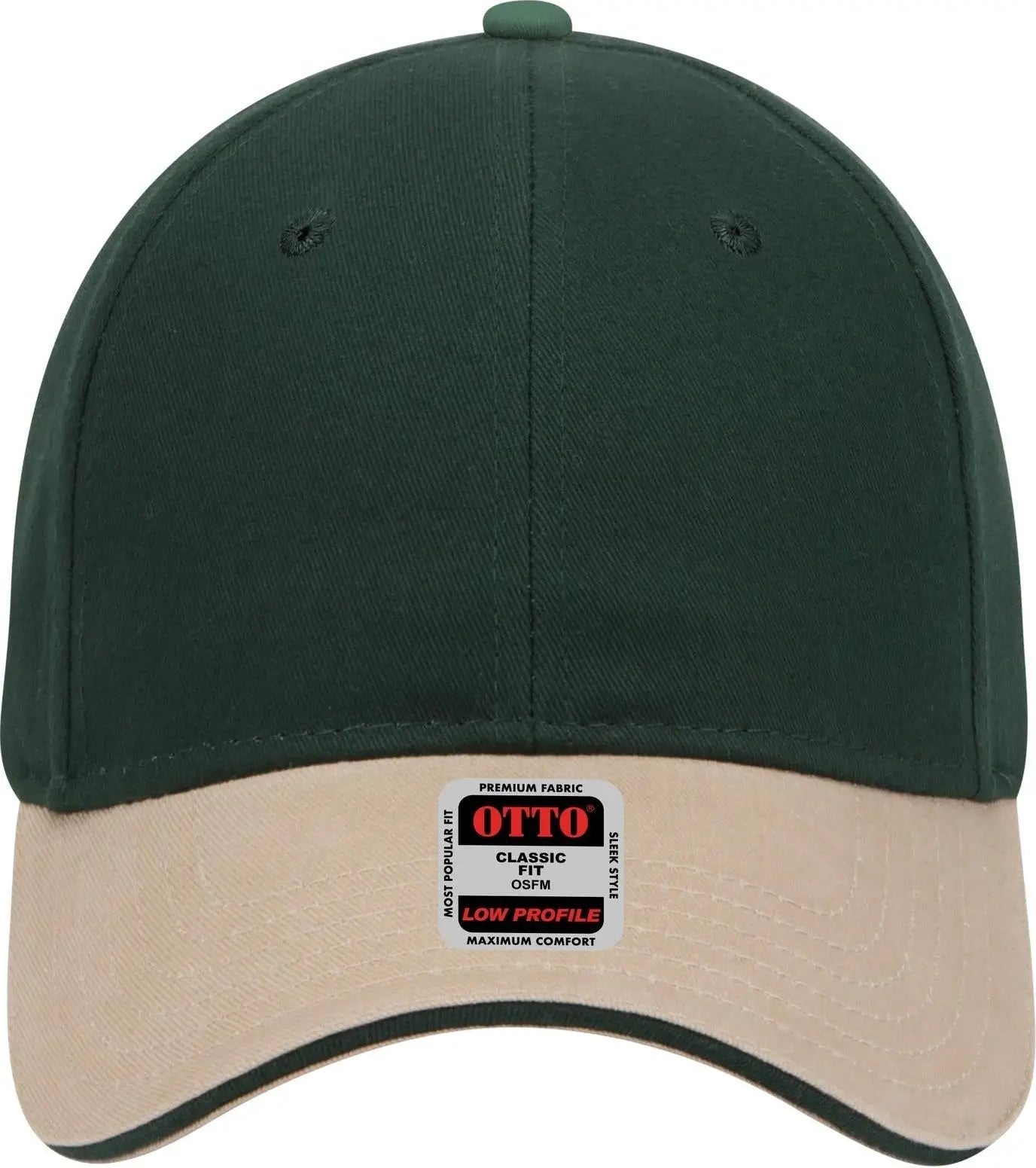 Otto 23-430 6 Panel Low Profile Baseball Cap - Kha/dk.grn/dk.grn - 1/2’’ - 7 5/8’’