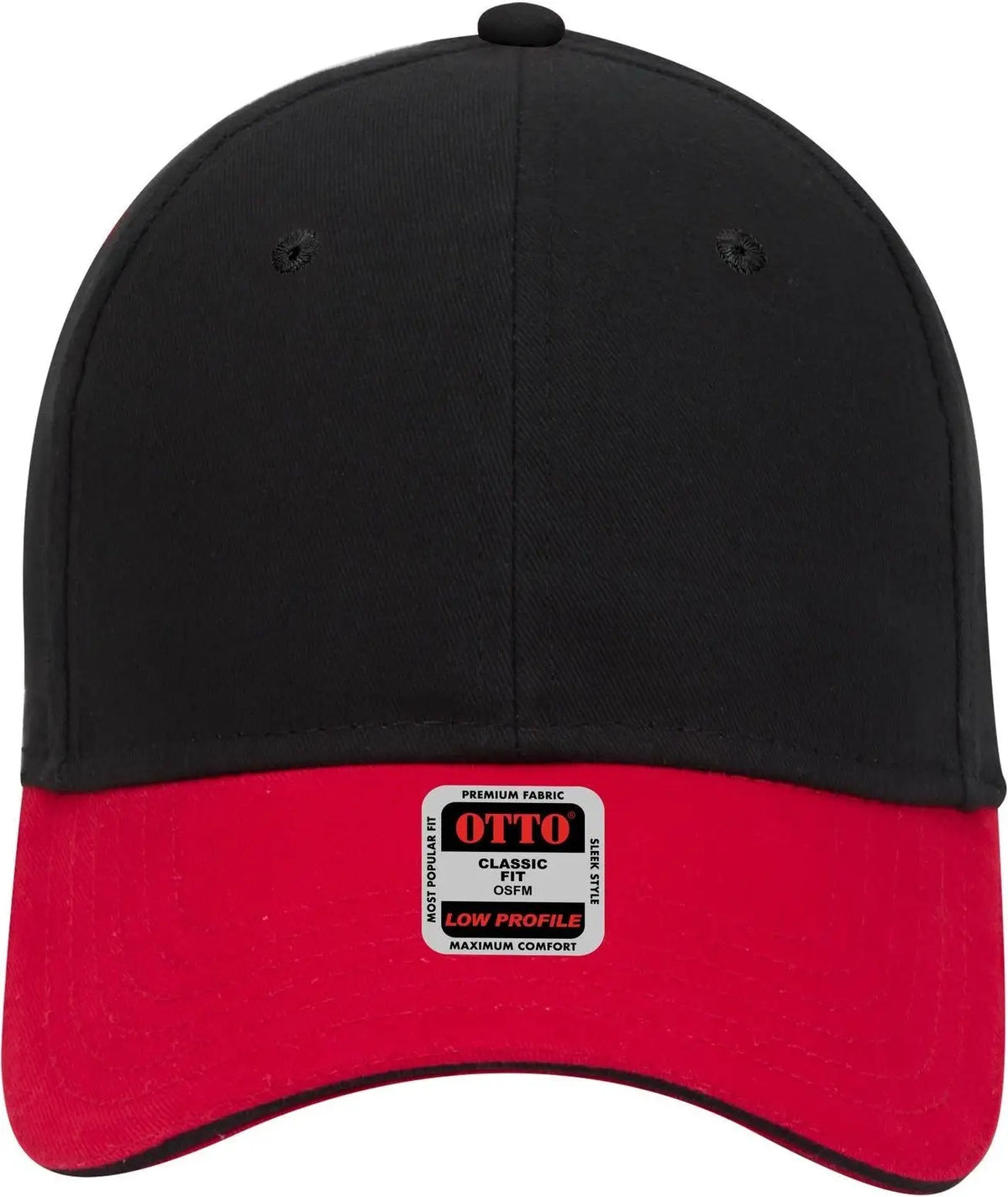 Otto 23-430 6 Panel Low Profile Baseball Cap - Red/blk/blk - 1/2’’ - 7 5/8’’