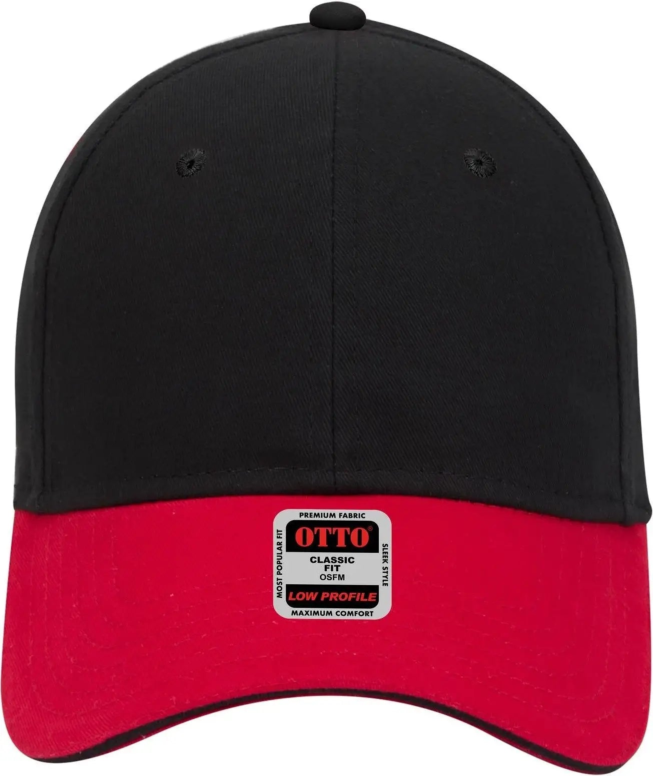 Otto 23-430 6 Panel Low Profile Baseball Cap - Red/blk/blk - 1/2’’ - 7 5/8’’