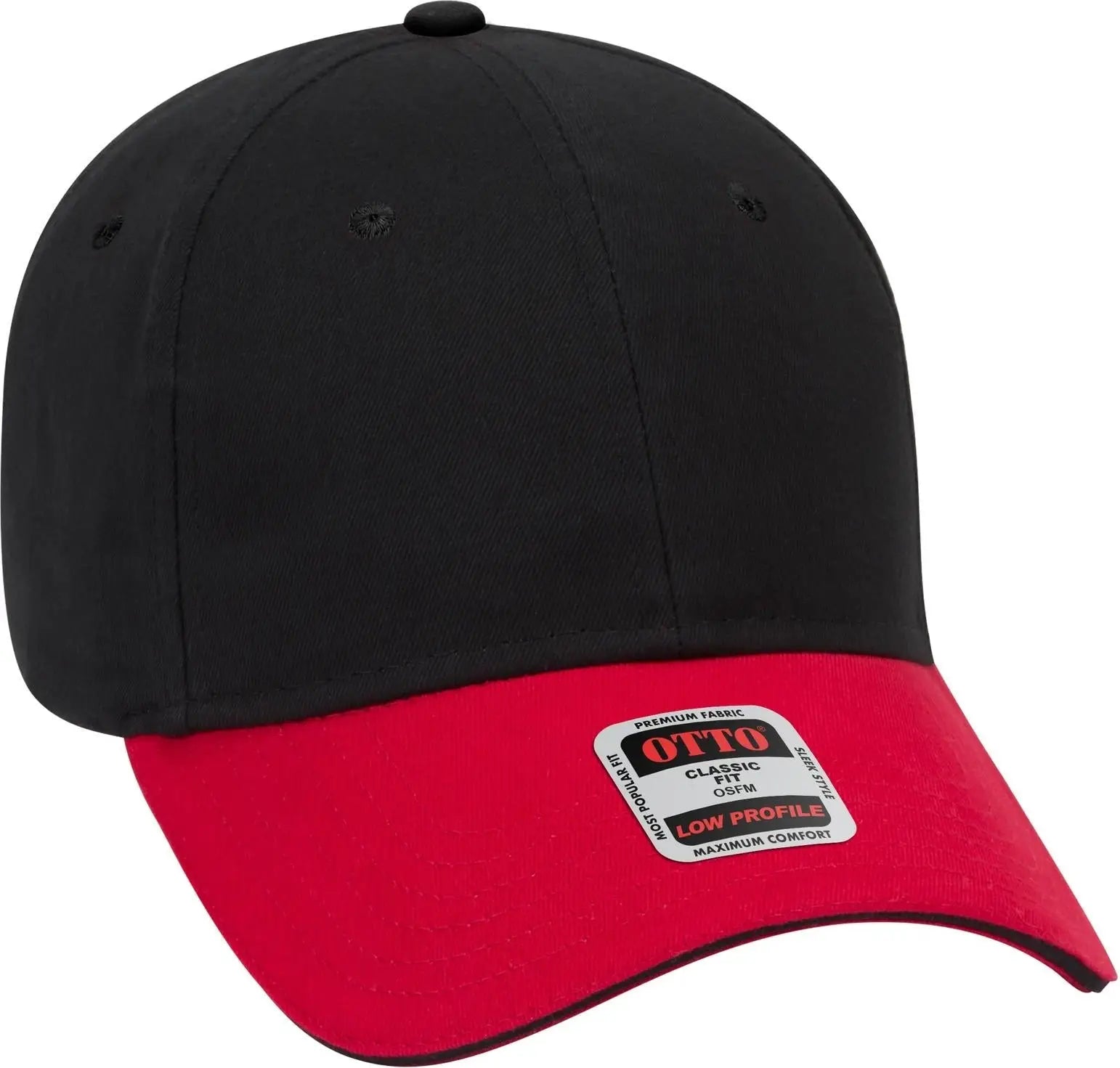 Otto 23-430 6 Panel Low Profile Baseball Cap - Red/blk/blk - 1/2’’ - 7 5/8’’