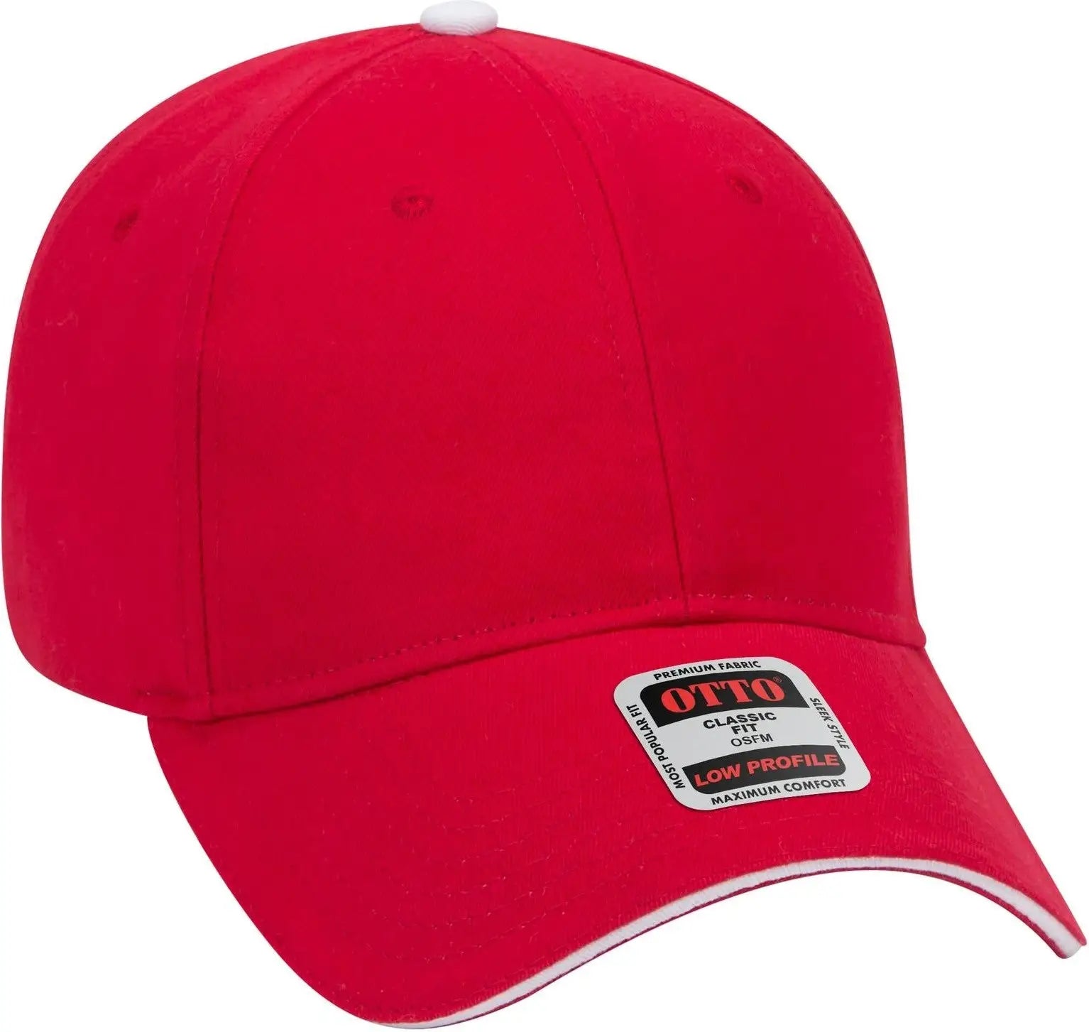 Otto 23-430 6 Panel Low Profile Baseball Cap - Red/red/wht - 1/2’’ - 7 5/8’’