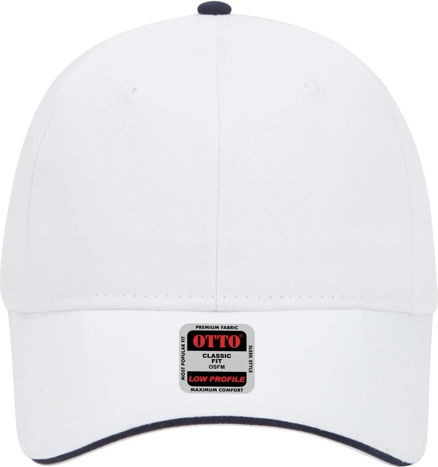 Otto 23-430 6 Panel Low Profile Baseball Cap - Wht/wht/nvy - 1/2’’ - 7 5/8’’