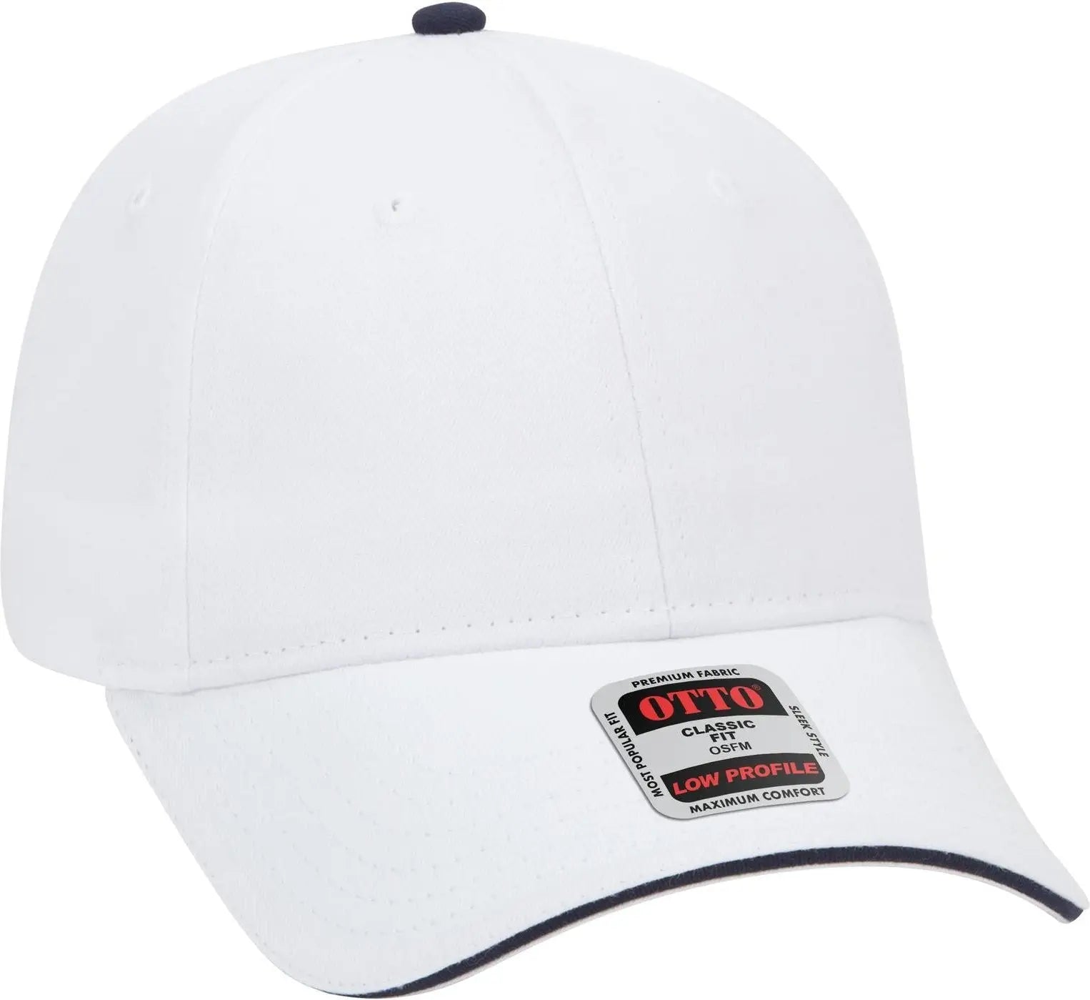 Otto 23-430 6 Panel Low Profile Baseball Cap - Wht/wht/nvy - 1/2’’ - 7 5/8’’