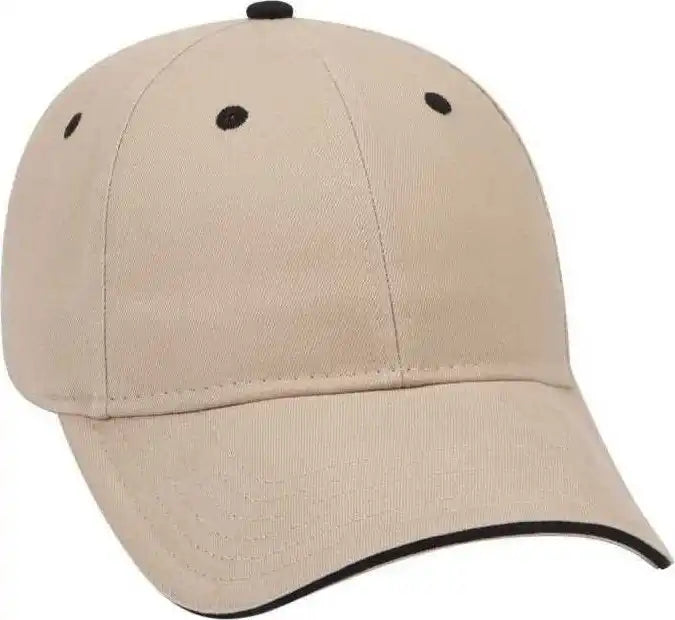 Otto 23-430 Brushed Cotton Twill Sandwich Visor Low Profile Pro Style Cap with 6 Embroidered Eyelets - Khaki Black
