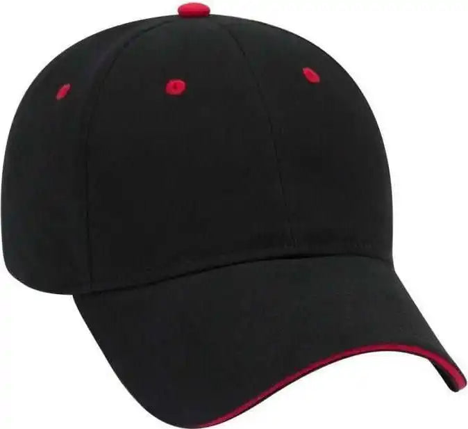 Otto 23-430 Brushed Cotton Twill Sandwich Visor Low Profile Pro Style Cap with 6 Embroidered Eyelets - Black Red