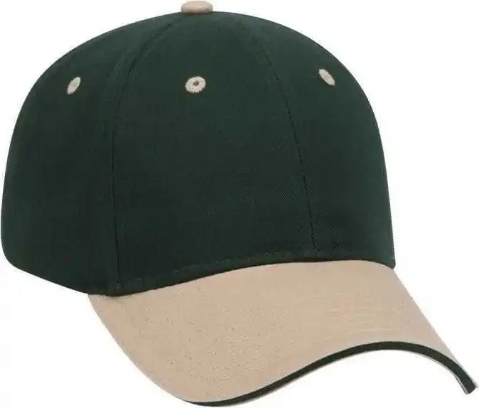 Otto 23 430 Brushed Cotton Twill Sandwich Visor Low Profile Pro Style Cap with 6 Embroidered Eyelets Khaki Dark Green
