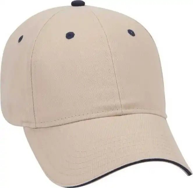 Otto 23-430 Brushed Cotton Twill Sandwich Visor Low Profile Pro Style Cap with 6 Embroidered Eyelets - Khaki Navy