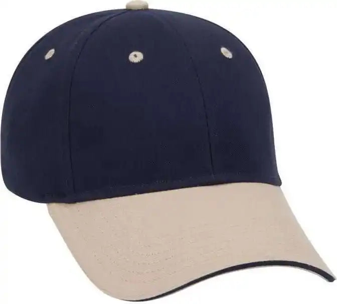 Otto 23-430 Brushed Cotton Twill Sandwich Visor Low Profile Pro Style Cap with 6 Embroidered Eyelets - Khaki Navy