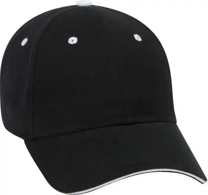 Otto 23 430 Brushed Cotton Twill Sandwich Visor Low Profile Pro Style Cap with 6 Embroidered Eyelets Black White