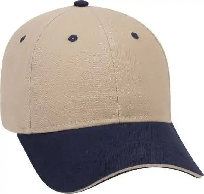 Otto 23 430 Brushed Cotton Twill Sandwich Visor Low Profile Pro Style Cap with 6 Embroidered Eyelets Navy Khaki