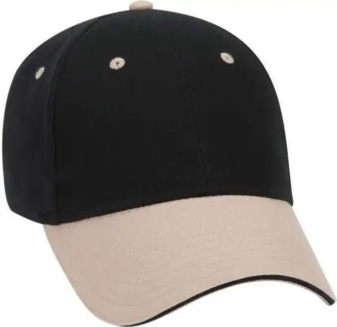 Otto 23-430 Brushed Cotton Twill Sandwich Visor Low Profile Pro Style Cap with 6 Embroidered Eyelets - Khaki Black