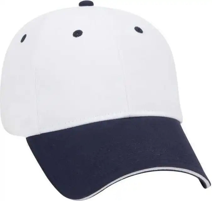 Otto 23-430 Brushed Cotton Twill Sandwich Visor Low Profile Pro Style Cap with 6 Embroidered Eyelets - Navy White