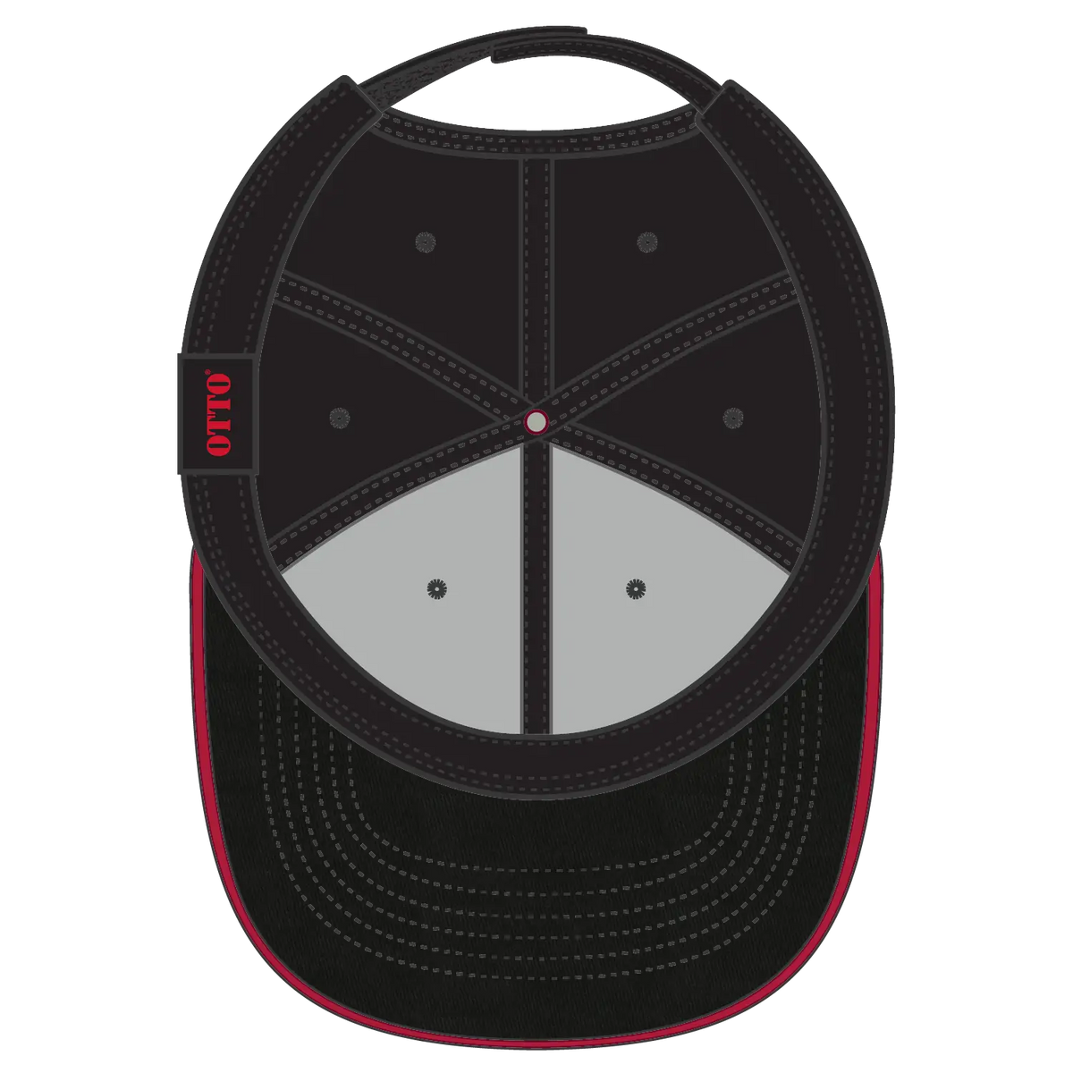 Otto 23-434 6 Panel Low Profile Baseball Cap - Blk/blk/red - 7 3/8’’ - 5/8’’