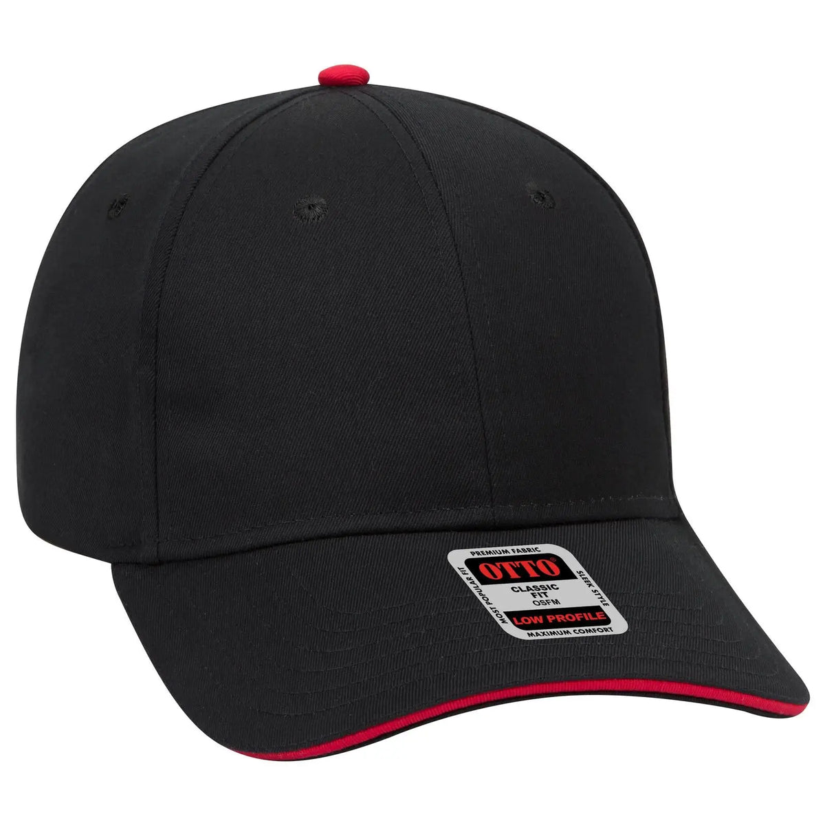 Otto 23-434 6 Panel Low Profile Baseball Cap - Blk/blk/red - 7 3/8’’ - 5/8’’