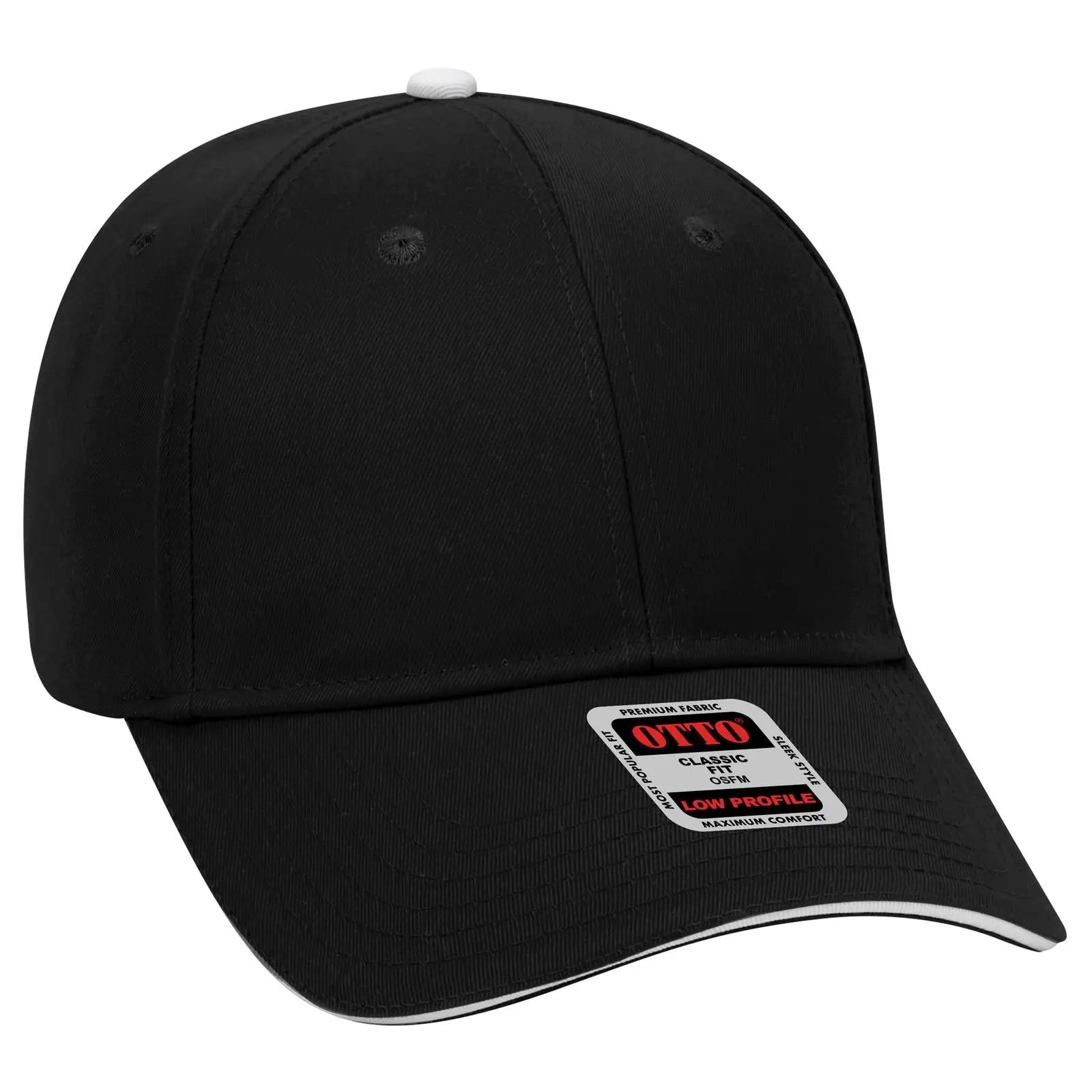 Otto 23-434 6 Panel Low Profile Baseball Cap - Blk/blk/wht - 7 3/8’’ - 5/8’’