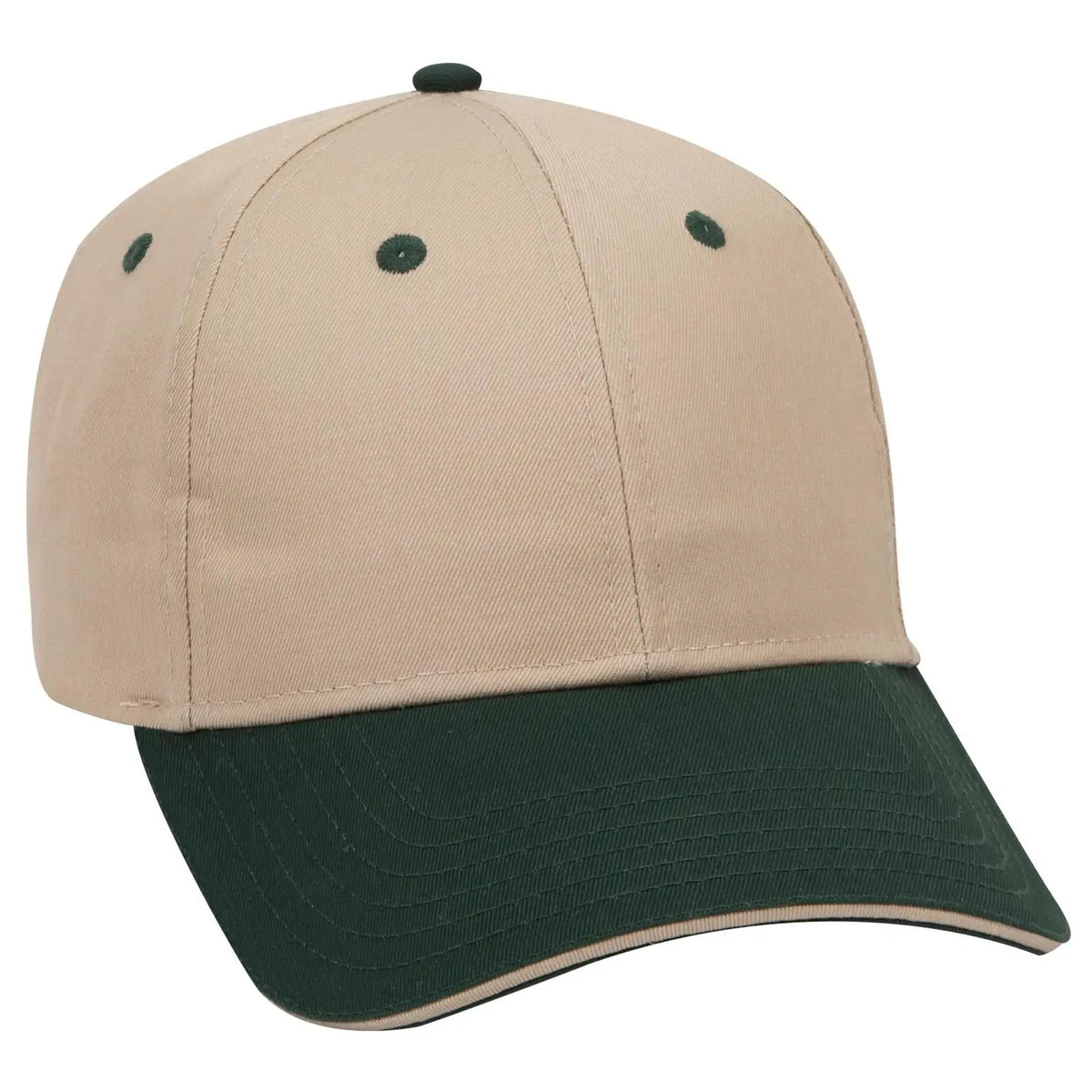 Otto 23-434 6 Panel Low Profile Baseball Cap - Dk.grn/kha/kha - 7 3/8’’ - 5/8’’