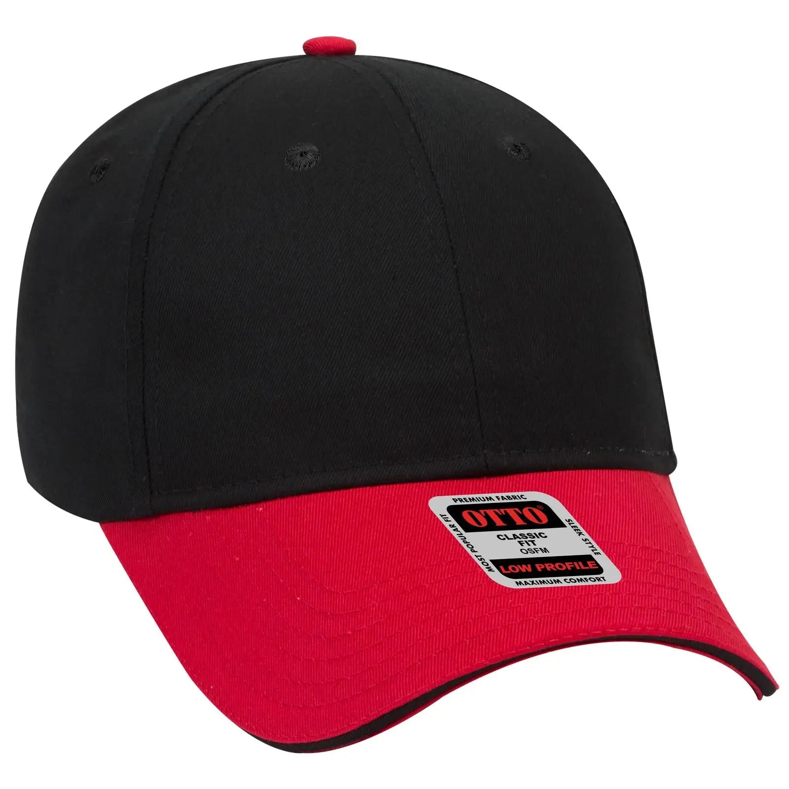 Otto 23-434 6 Panel Low Profile Baseball Cap - Red/blk/blk - 7 3/8’’ - 5/8’’