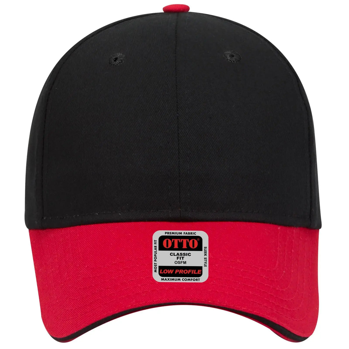 Otto 23-434 6 Panel Low Profile Baseball Cap - Red/blk/blk - 7 3/8’’ - 5/8’’