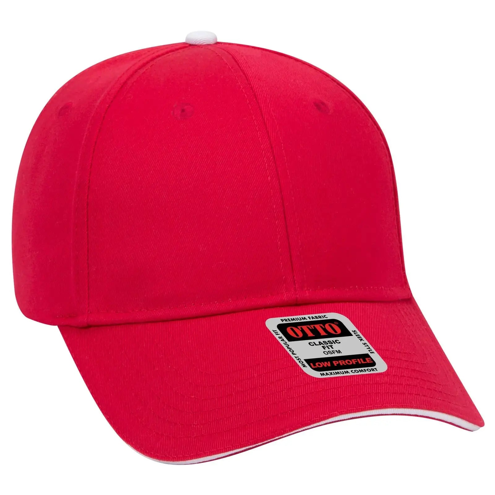 Otto 23-434 6 Panel Low Profile Baseball Cap - Red/red/wht - 7 3/8’’ - 5/8’’