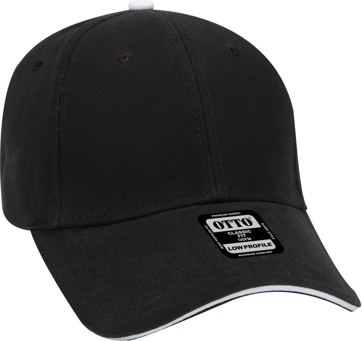Otto 23-484 6 Panel Low Profile Baseball Cap - Blk/blk/wht - 1/2’’ - 7 5/8’’