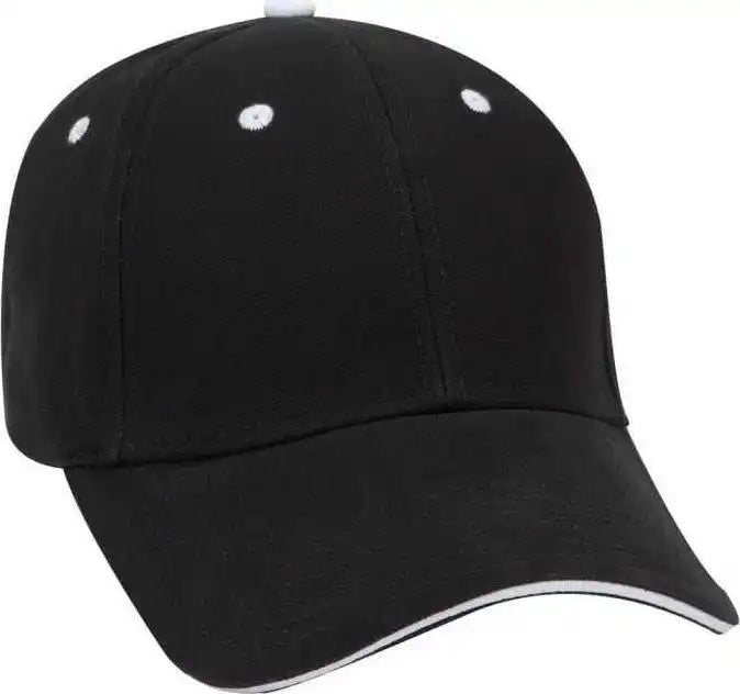 Otto 23-484 Brushed Cotton Canvas Sandwich Visor Low Profile Pro Style Cap - Black White - one Size Fits Most