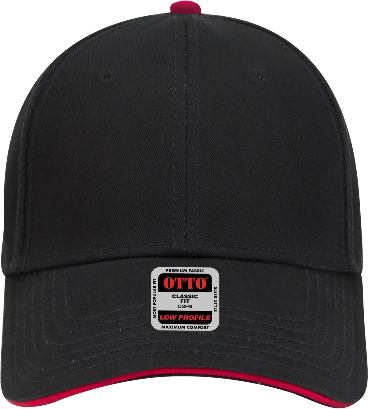 Otto 23-766 6 Panel Low Profile Baseball Cap - Blk/blk/red - 1/2’’ - 7 5/8’’