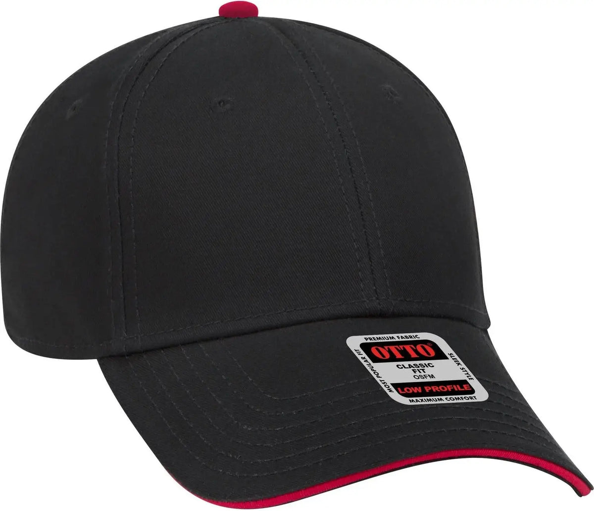 Otto 23-766 6 Panel Low Profile Baseball Cap - Blk/blk/red - 1/2’’ - 7 5/8’’