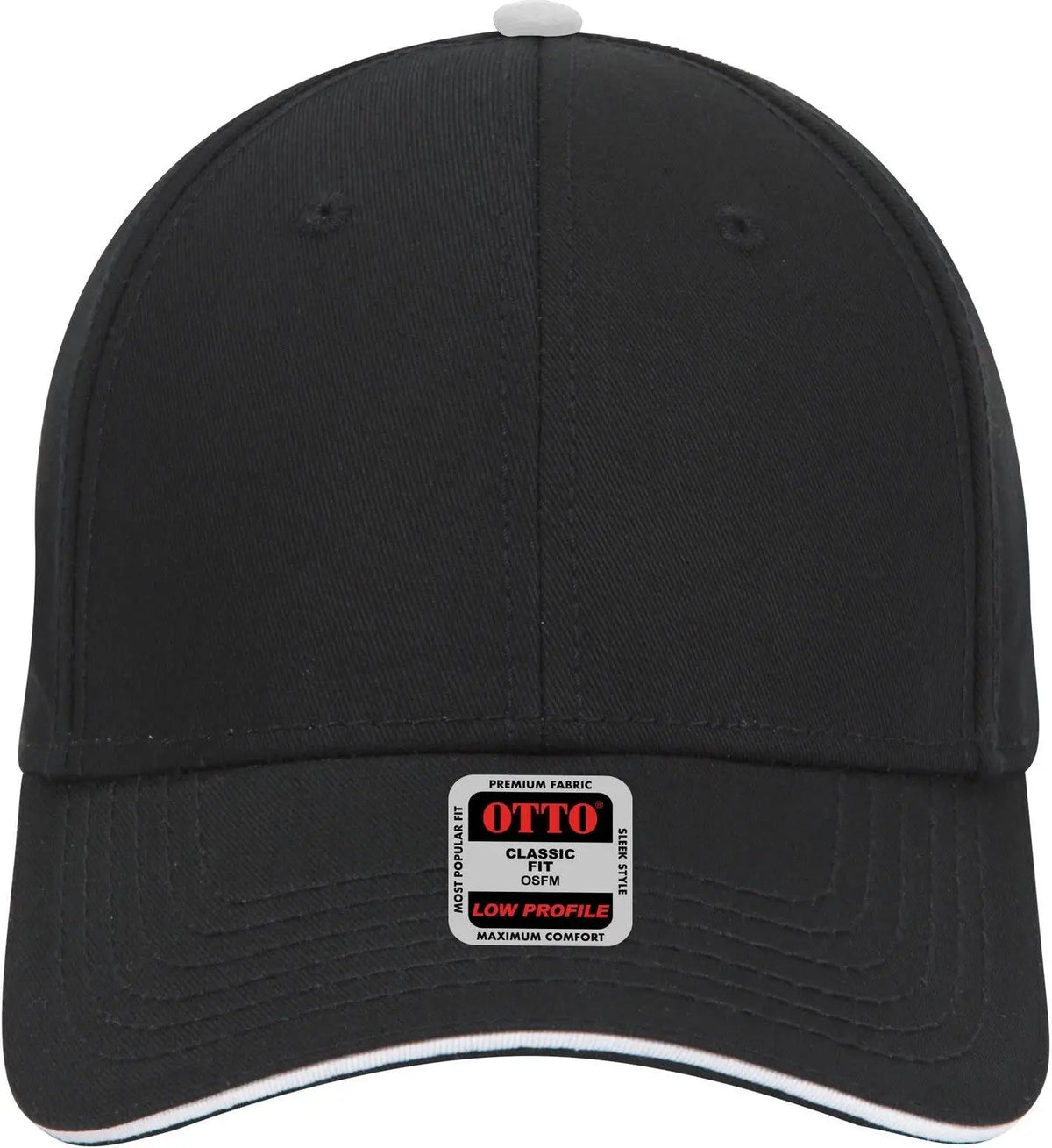 Otto 23-766 6 Panel Low Profile Baseball Cap - Blk/blk/wht - 1/2’’ - 7 5/8’’
