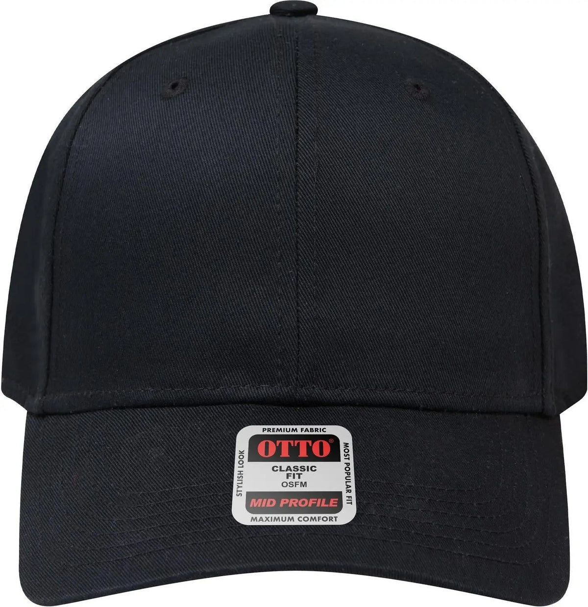 Otto 27-079 6 Panel Mid Profile Baseball Cap - Black - 1/2’’ - 7 5/8’’