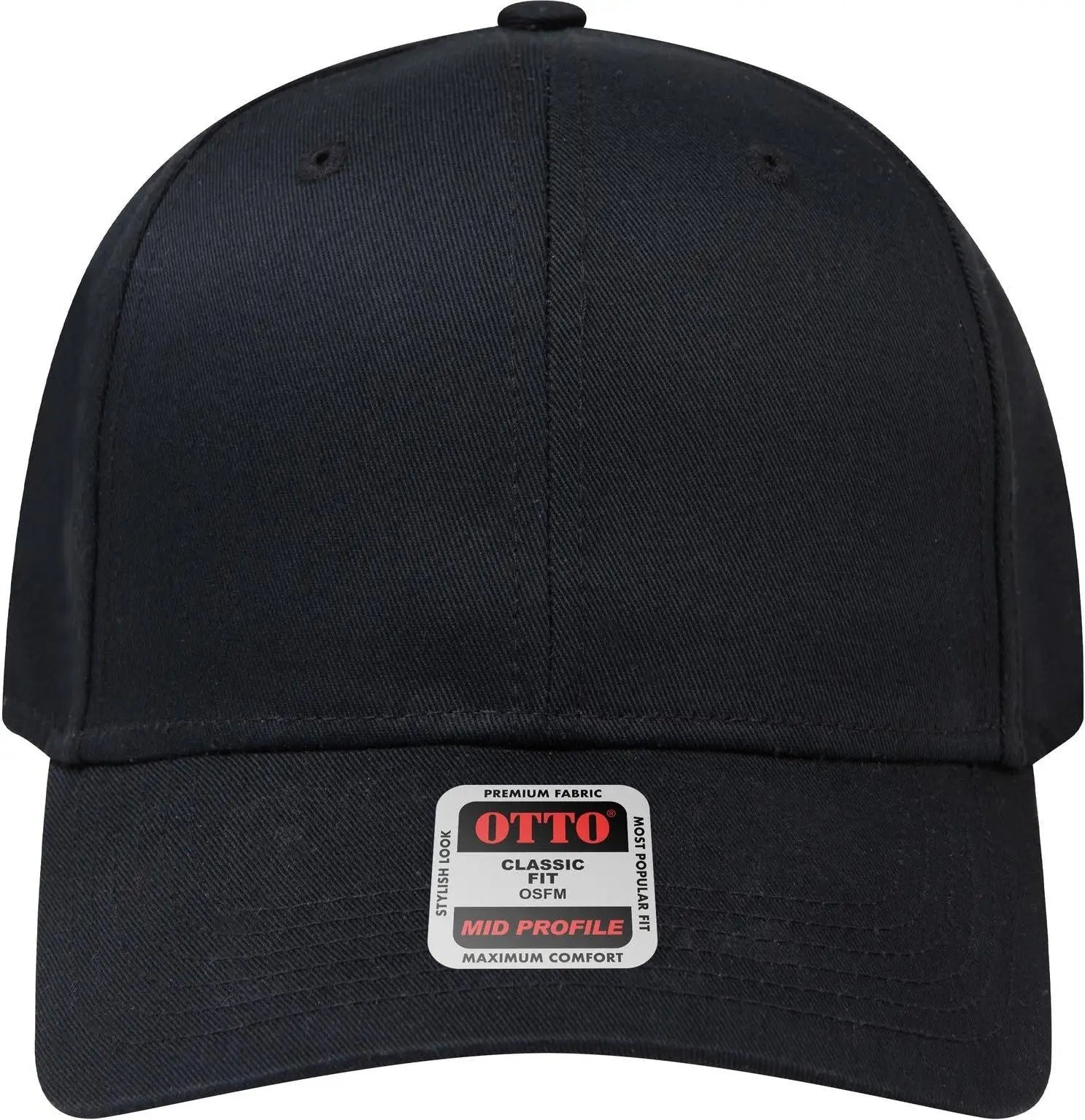 Otto 27-079 6 Panel Mid Profile Baseball Cap - Black - 1/2’’ - 7 5/8’’