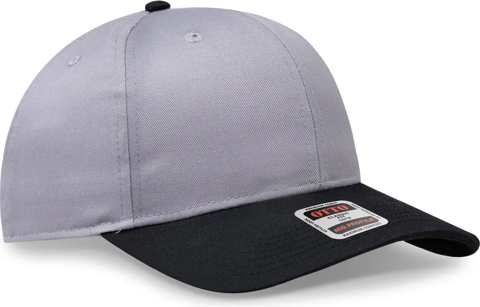 Otto 27-079 6 Panel Mid Profile Baseball Cap - Blk/gry - 1/2’’ - 7 5/8’’