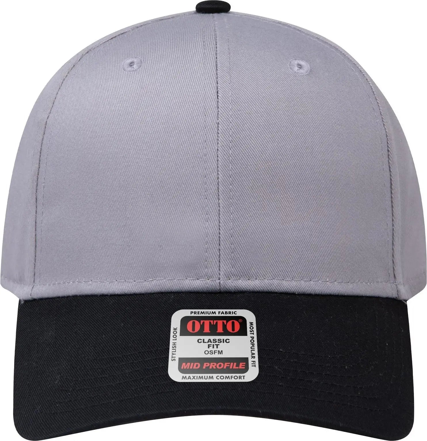 Otto 27-079 6 Panel Mid Profile Baseball Cap - Blk/gry - 1/2’’ - 7 5/8’’
