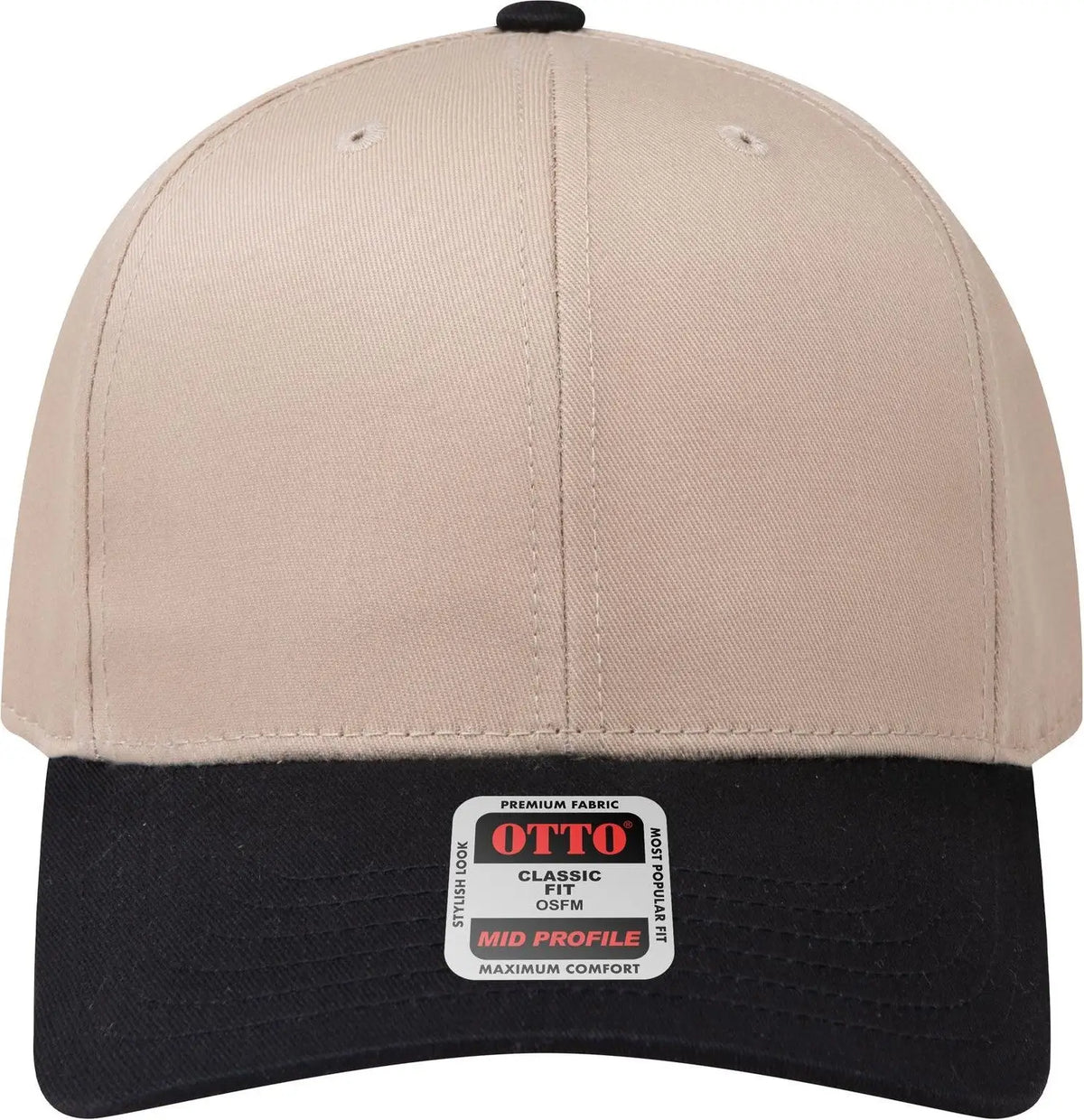 Otto 27-079 6 Panel Mid Profile Baseball Cap - Blk/kha - 1/2’’ - 7 5/8’’