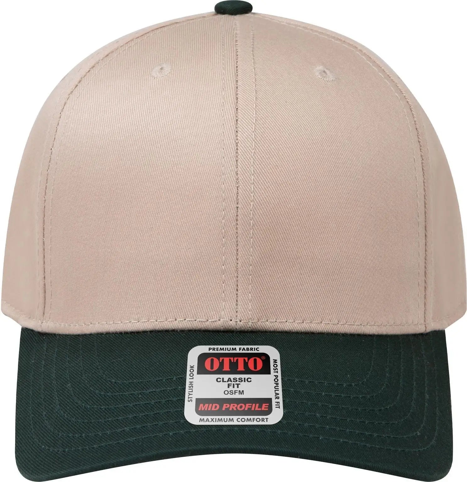 Otto 27-079 6 Panel Mid Profile Baseball Cap - Dk.grn/kha - 1/2’’ - 7 5/8’’