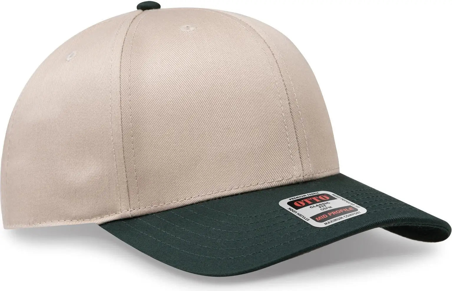 Otto 27-079 6 Panel Mid Profile Baseball Cap - Dk.grn/kha - 1/2’’ - 7 5/8’’