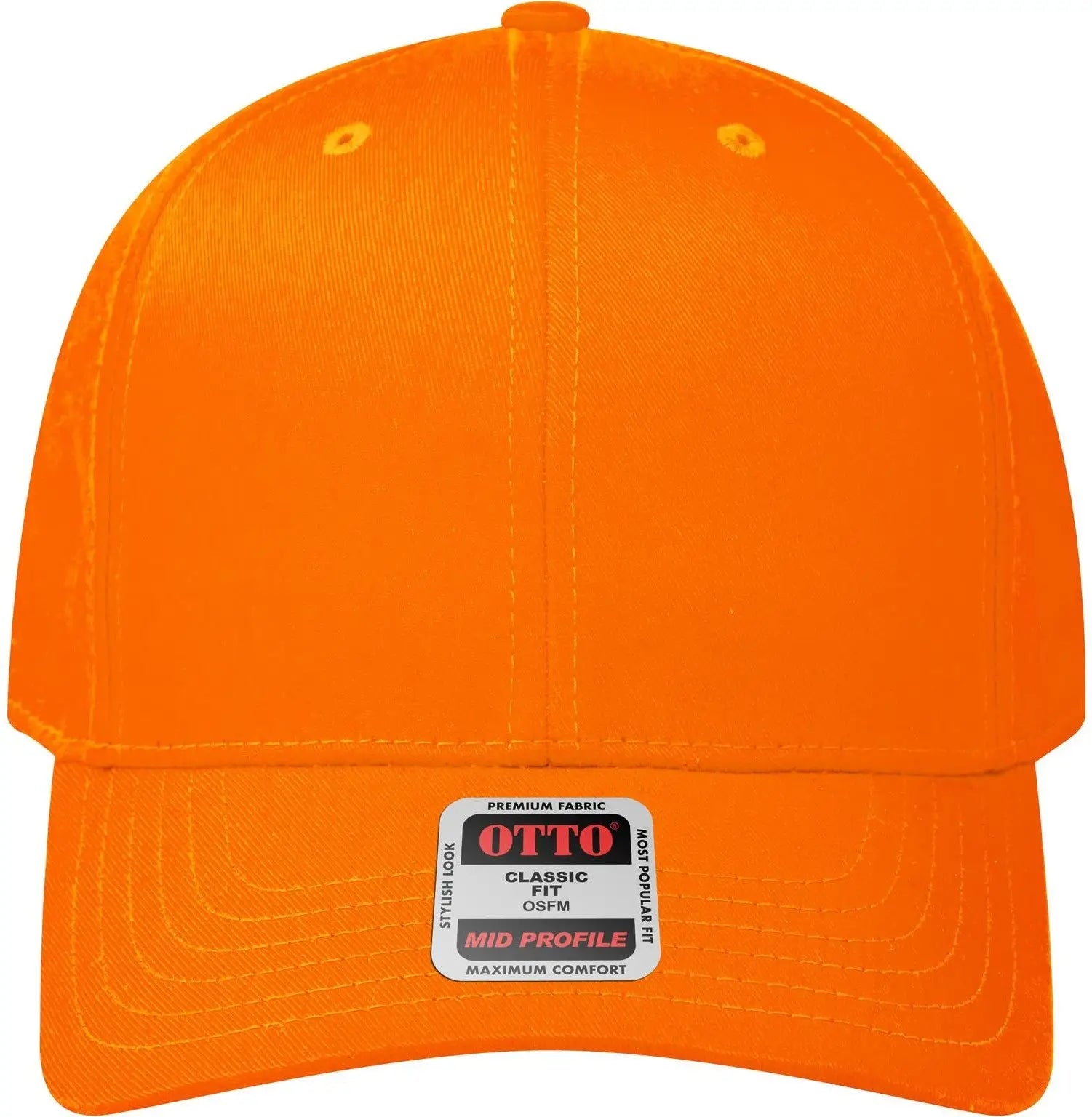 Otto 27-079 6 Panel Mid Profile Baseball Cap - N. Orange - 1/2’’ - 7 5/8’’