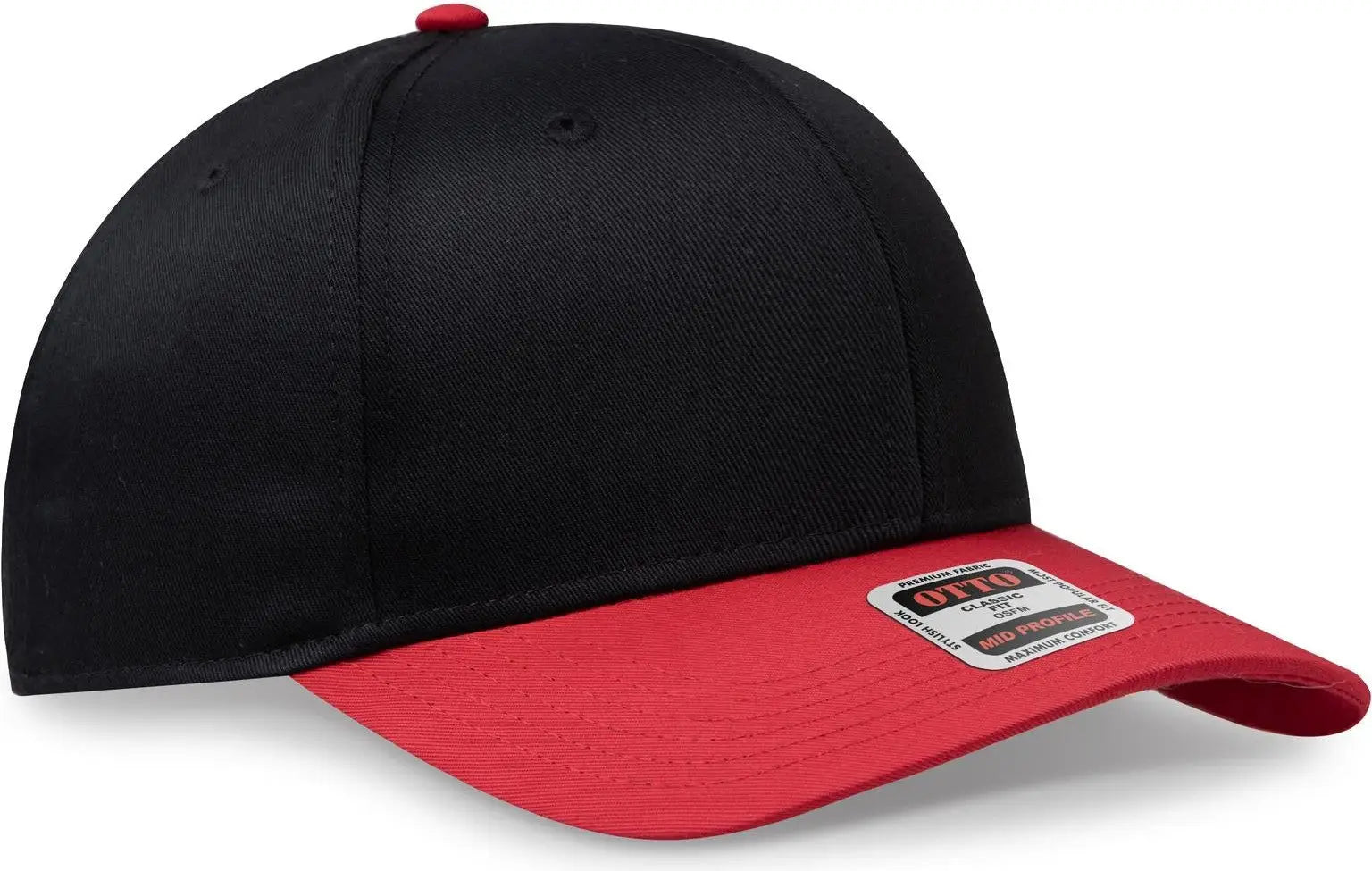 Otto 27-079 6 Panel Mid Profile Baseball Cap - Red/blk - 1/2’’ - 7 5/8’’