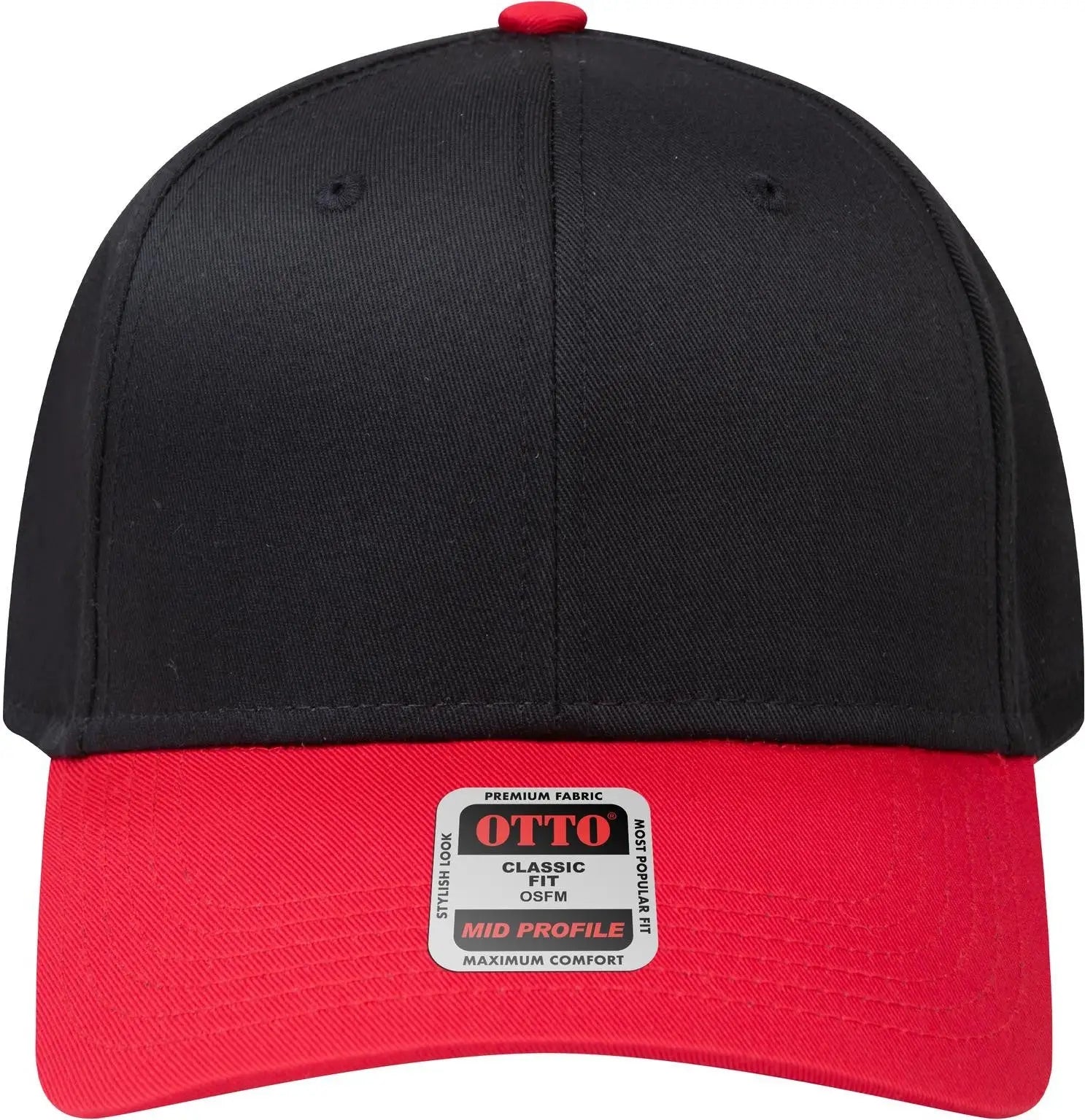 Otto 27-079 6 Panel Mid Profile Baseball Cap - Red/blk - 1/2’’ - 7 5/8’’